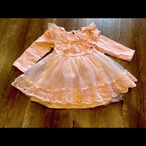 Chiffon and cotton span girls pink dress